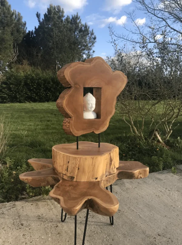 Décoration avec statue Bouddha en bois de teck massif 60 cm