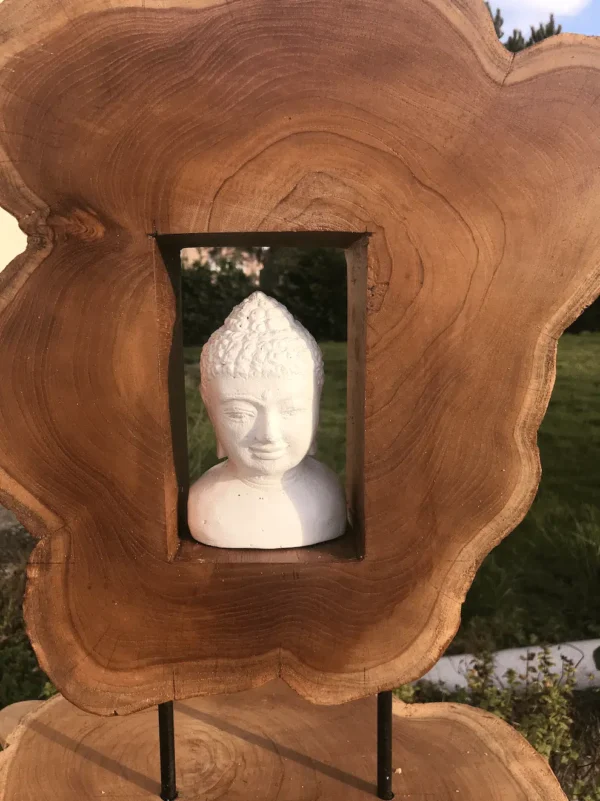 Décoration avec statue Bouddha en bois de teck massif 60 cm – Image 2