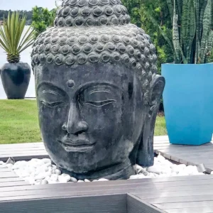 Statue fontaine visage de Bouddha noir antique 125cm XXL