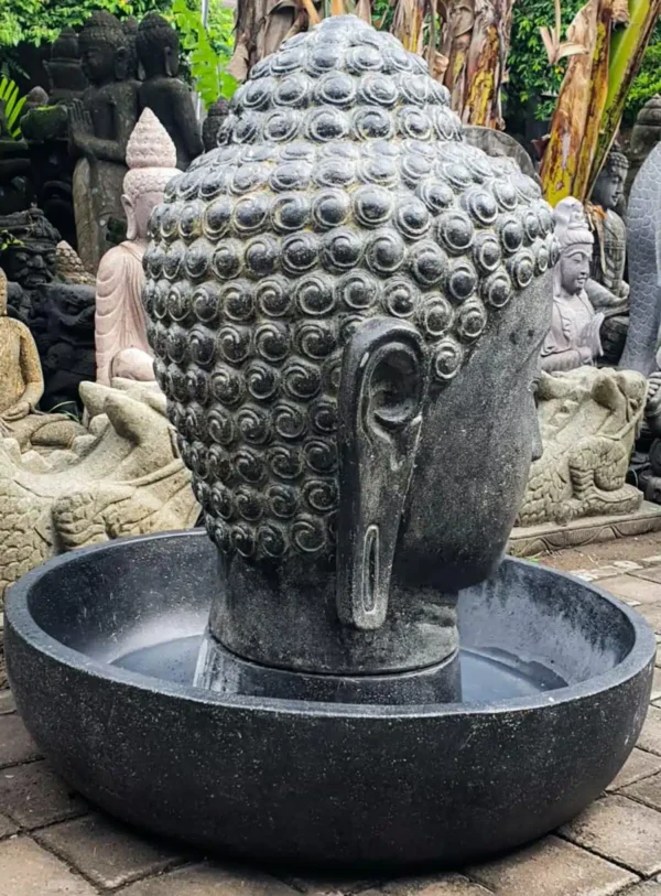 Fontaine de jardin tête de bouddha avec bassin rond noir antique 75cm – Image 5