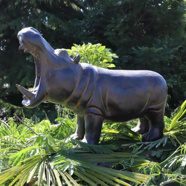 Statue hippopotame extérieur en pierre reconstituée noir antique 85cm