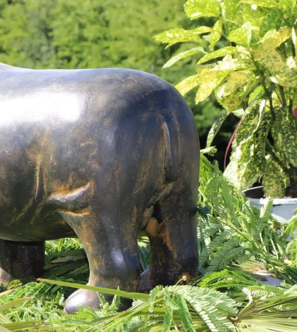 Statue hippopotame extérieur en pierre reconstituée noir antique 85cm – Image 3