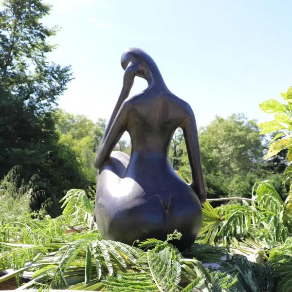 Statue de jardin yoga position semi allongée en pierre reconstituée noir antique 60 cm – Image 2
