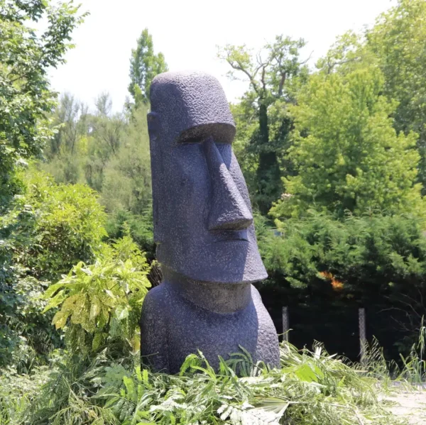 Statue de jardin île de pâques moaï visage allongé noir antique 150cm