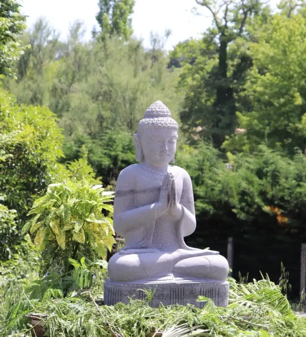Bouddha assis namaste en pierre naturelle premium 100cm – Image 2
