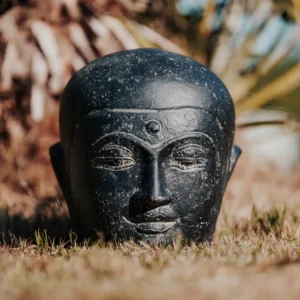 Statue de jardin tête de moine noir antique 32cm