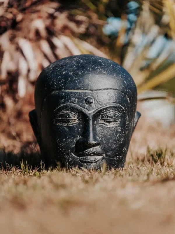Statue de jardin tête de moine noir antique 32cm – Image 2
