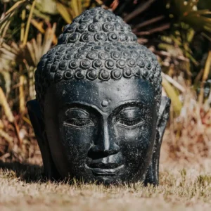 Statue de jardin tête de Bouddha noir antique 35 cm