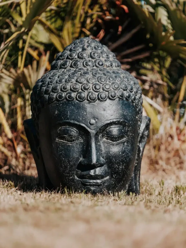 Statue de jardin tête de Bouddha noir antique 35 cm – Image 2
