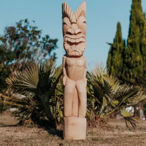 Statue tiki totem en bois de cocotier 150cm – Polynésie, décoration extérieur intérieur