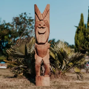 Statue tiki totem extérieur, Polynésie – en bois de cocotier 150cm – Bajo