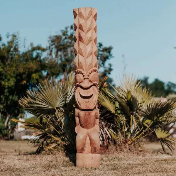 Statue de jardin – Totem Tiki polynésien en bois de cocotier – 150cm Dili