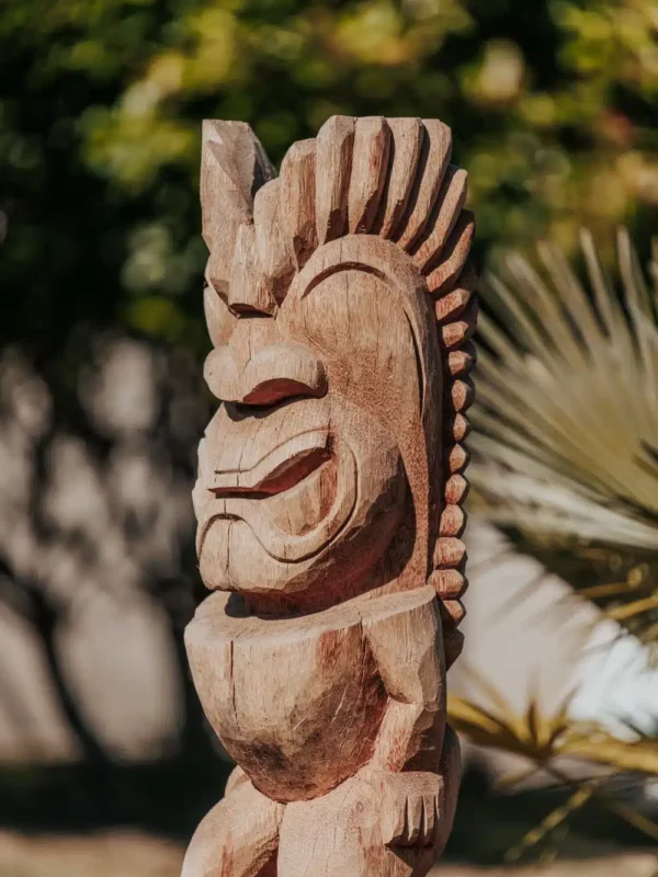 Statue de jardin totem tiki Polynésie en bois de cocotier 100cm – Timor – Image 2