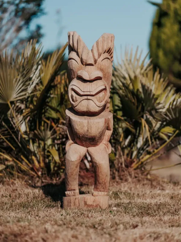 Statue de jardin totem tiki Polynésie en bois de cocotier 100cm – Timor – Image 3