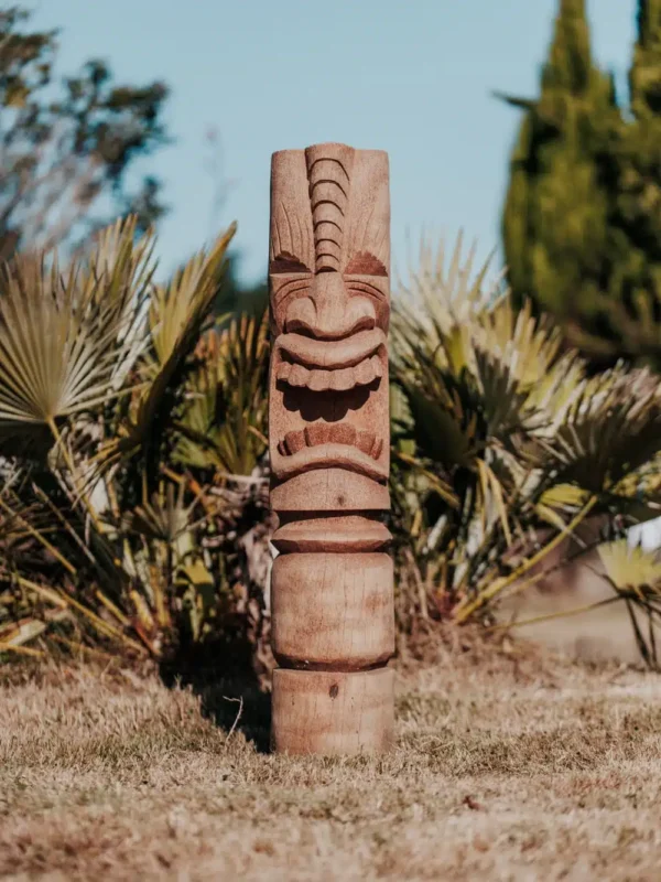 Statue jardin Totem Tiki polynésien en bois de cocotier – 100cm Lombok – Image 3