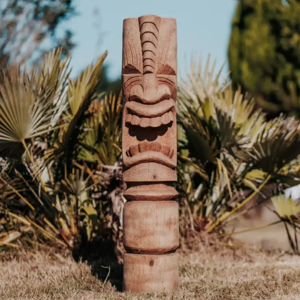 Statue jardin Totem Tiki polynésien en bois de cocotier – 100cm Lombok