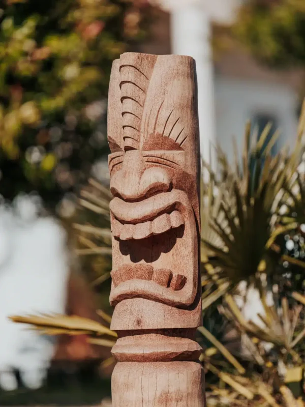 Statue jardin Totem Tiki polynésien en bois de cocotier – 100cm Lombok – Image 2