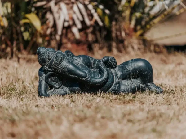 Statue de jardin ganesh allongée extérieur noir 52cm – Image 4