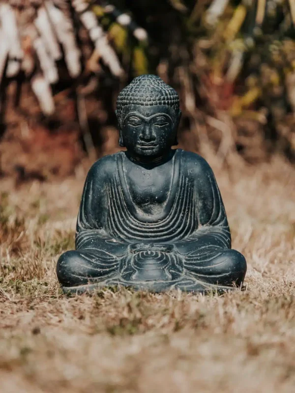 Statue bouddha japonais assis méditation noir 21cm – Image 2