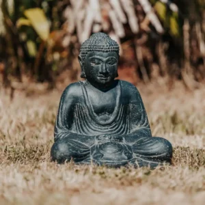 Statue bouddha japonais assis méditation noir 21cm