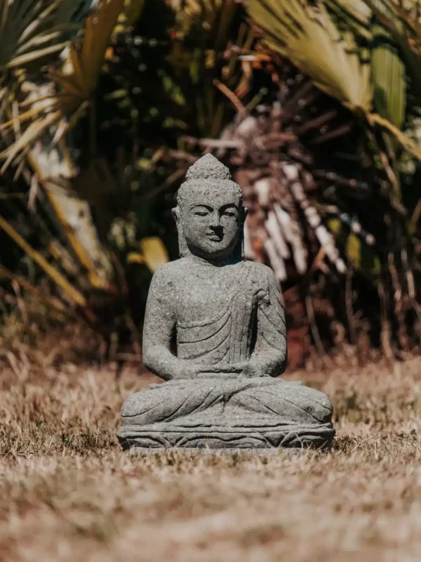 Statue de jardin bouddha méditation, extérieur, en pierre volcanique 45cm – Image 2