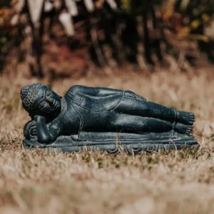Statue de Jardin Extérieur Bouddha Allongé Jardin Noir Antique Longueur 40cm