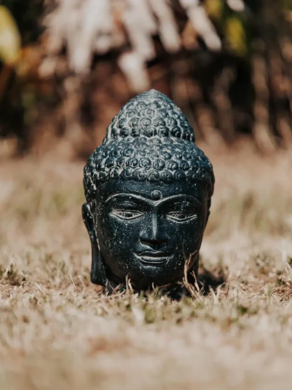 Statue de jardin tête de bouddha noir 20cm – Image 2