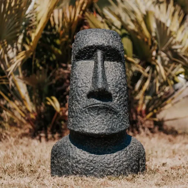 Statue de jardin ile de pâques moai extérieur noir antique 65cm