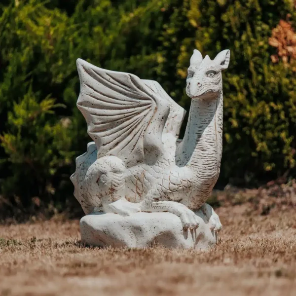 Statue de jardin extérieur dragon blanc antique 70cm