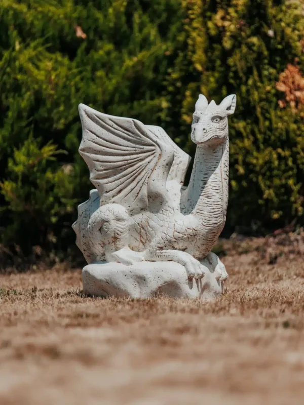 Statue de jardin extérieur dragon blanc antique 70cm – Image 2
