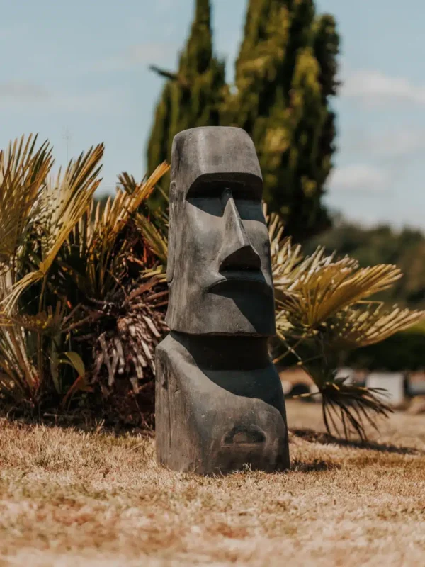 Statue de jardin ile de pâques MOAI extérieur en pierre volcanique naturelle noir antique 100cm