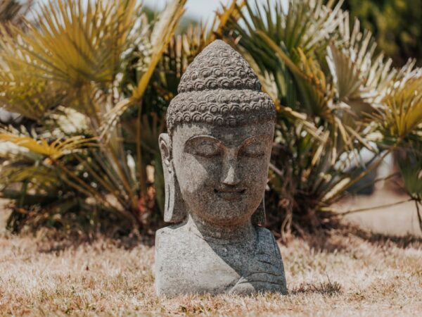 Statue de jardin buste de bouddha en pierre volcanique naturelle 70cm – Image 2