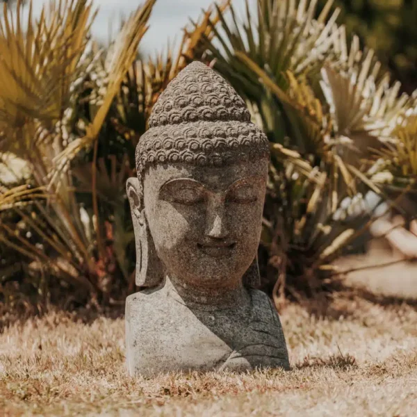 Statue de jardin buste de bouddha en pierre volcanique naturelle 70cm