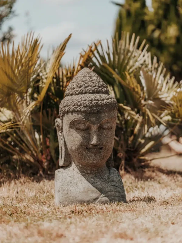 Statue de jardin buste de bouddha en pierre volcanique naturelle 70cm – Image 3