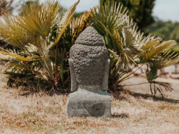 Statue de jardin buste de bouddha en pierre volcanique naturelle 70cm – Image 4