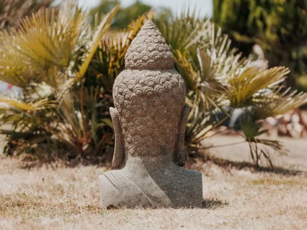 Statue buste bouddha en pierre volcanique naturelle 80cm – Image 3