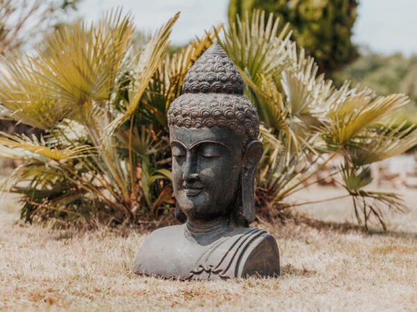 Statue de jardin buste de Bouddha extérieur en pierre volcanique naturelle noir antique 80 cm – Image 4