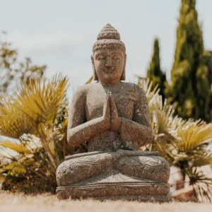 Statue Bouddha assis jardin en pierre volcanique naturelle 100 cm