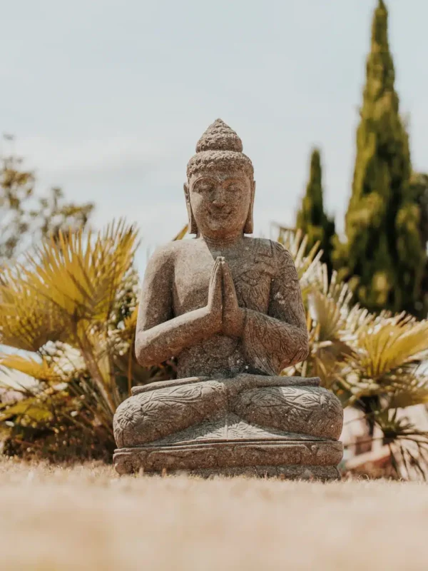 Statue Bouddha assis jardin en pierre volcanique naturelle 100 cm – Image 2