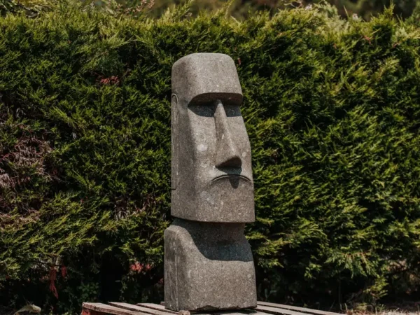 Grande statue de jardin île de pâques MOAI extérieur, en pierre volcanique 120cm – Image 3