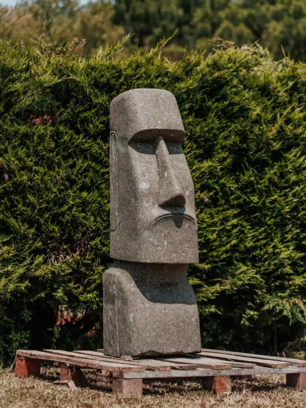 Grande statue de jardin île de pâques MOAI extérieur, en pierre volcanique 120cm – Image 2