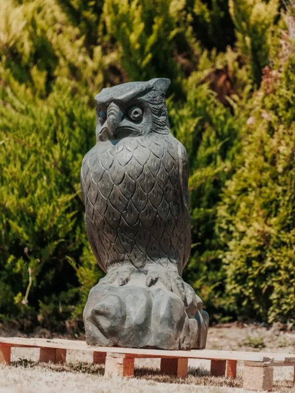 Statue de jardin extérieur hibou en pierre naturelle noir 100cm – Image 2