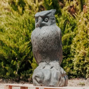 Statue de jardin extérieur hibou en pierre naturelle noir 100cm
