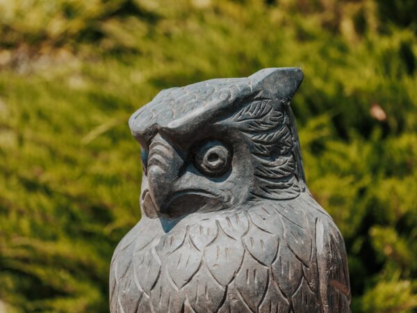 Statue de jardin extérieur hibou en pierre naturelle noir 100cm – Image 4