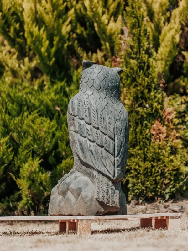 Statue de jardin extérieur hibou en pierre naturelle noir 100cm – Image 3