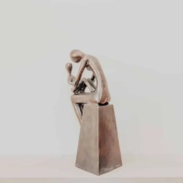 Statuette Statue Moderne Femme Mère et Enfant Couleur Bronze 29cm