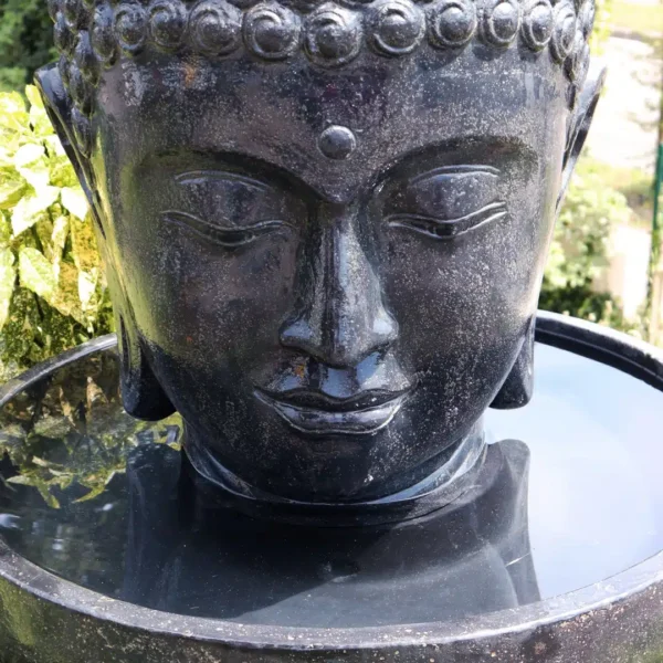 Fontaine de jardin tête de bouddha avec bassin rond noir antique 100cm – Image 3