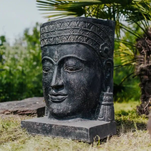 Mur d’eau fontaine tête visage de Bouddha Khmer noir antique 75 cm