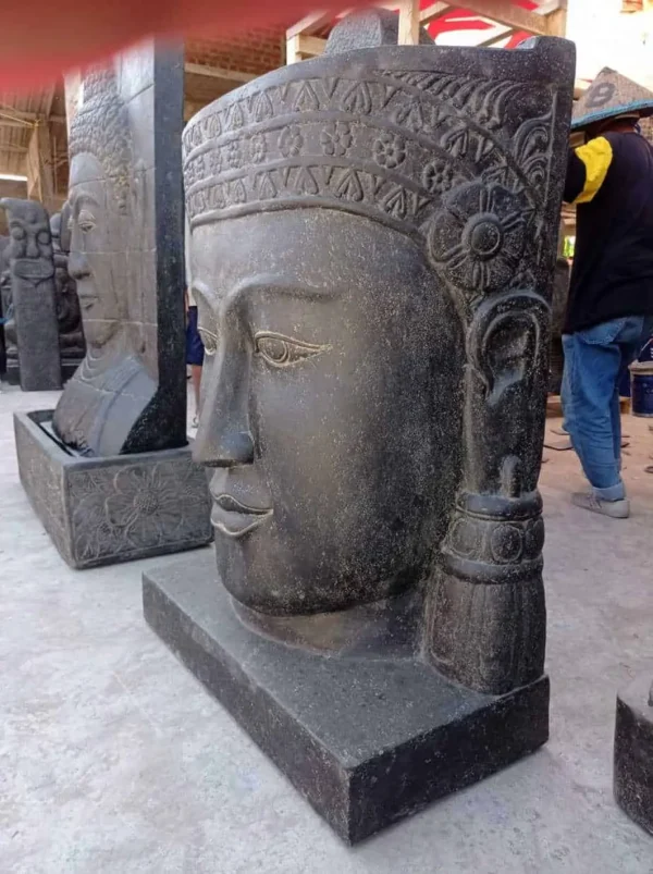 Grande Fontaine de Jardin Tête de Bouddha Khmer sur Base 180cm