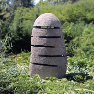 Lampe Lanterne de Jardin Galet Strié en Pierre de Rivière Naturelle 45cm